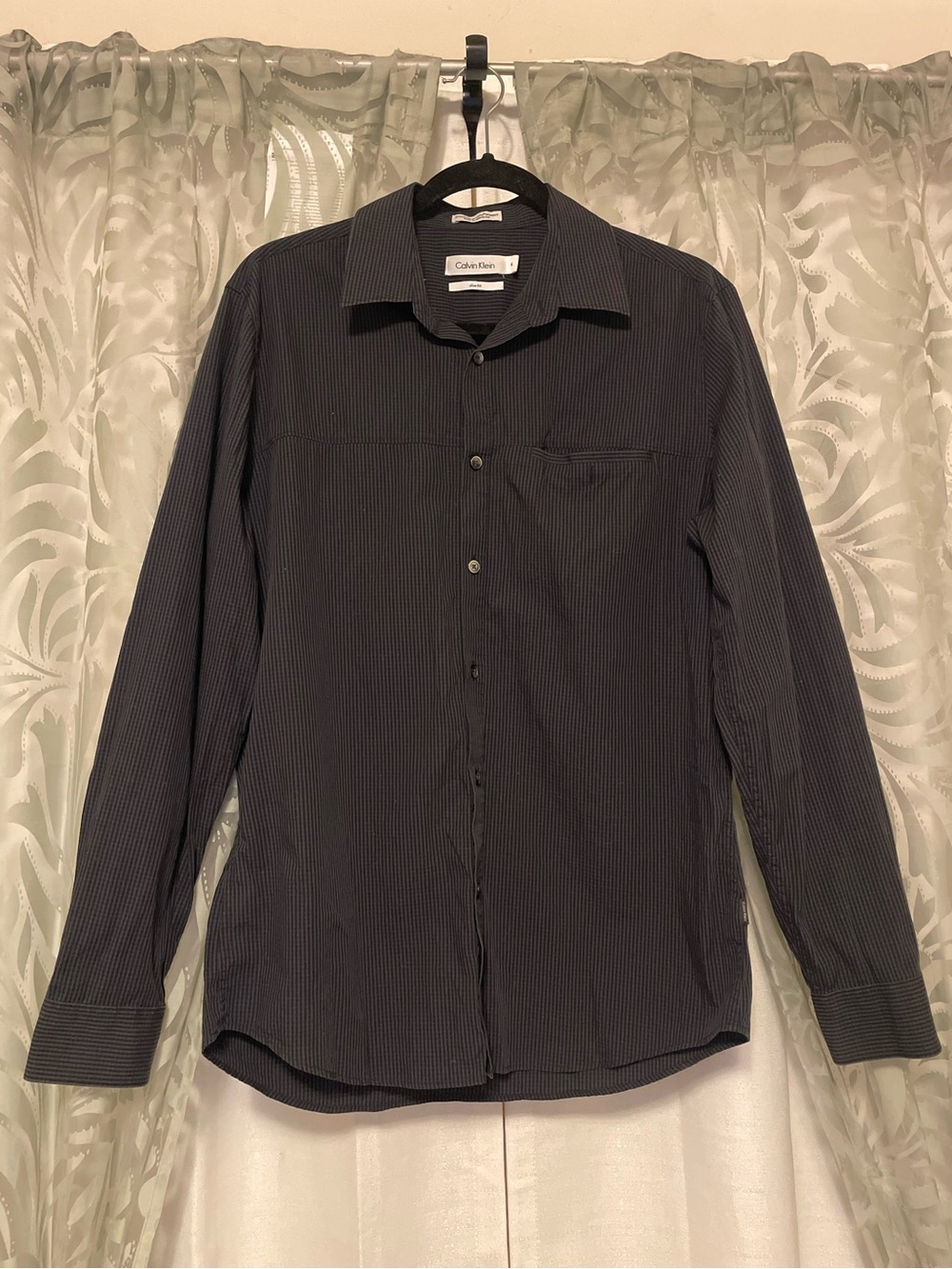 Calvin Klein Men's Slim Fit Dark Striped Dress Shirt